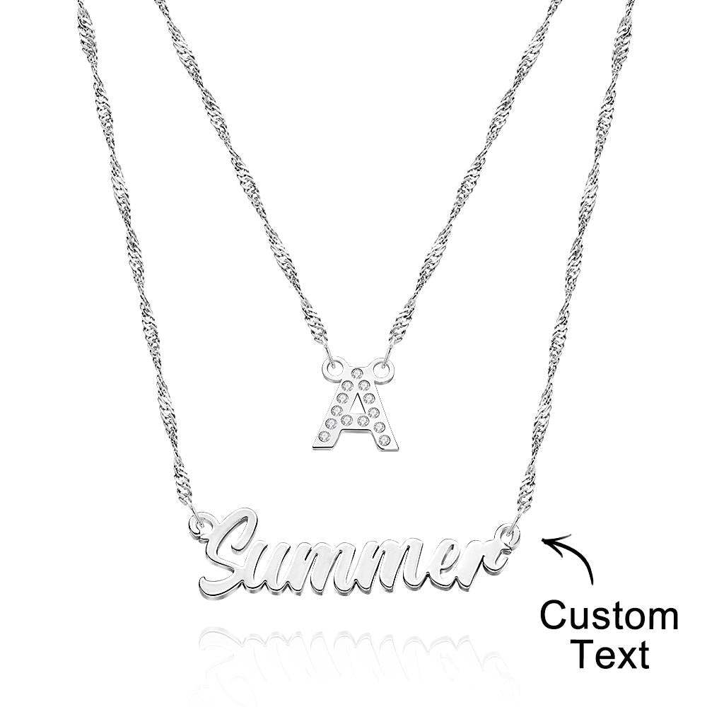 Collana Con Nome A Doppia Catena Collana A Strati Collana Con Iniziale In Oro Personalizzata, Collana Con Nome Con Lettera Personalizzata Regalo Per Lei - tuacollananome