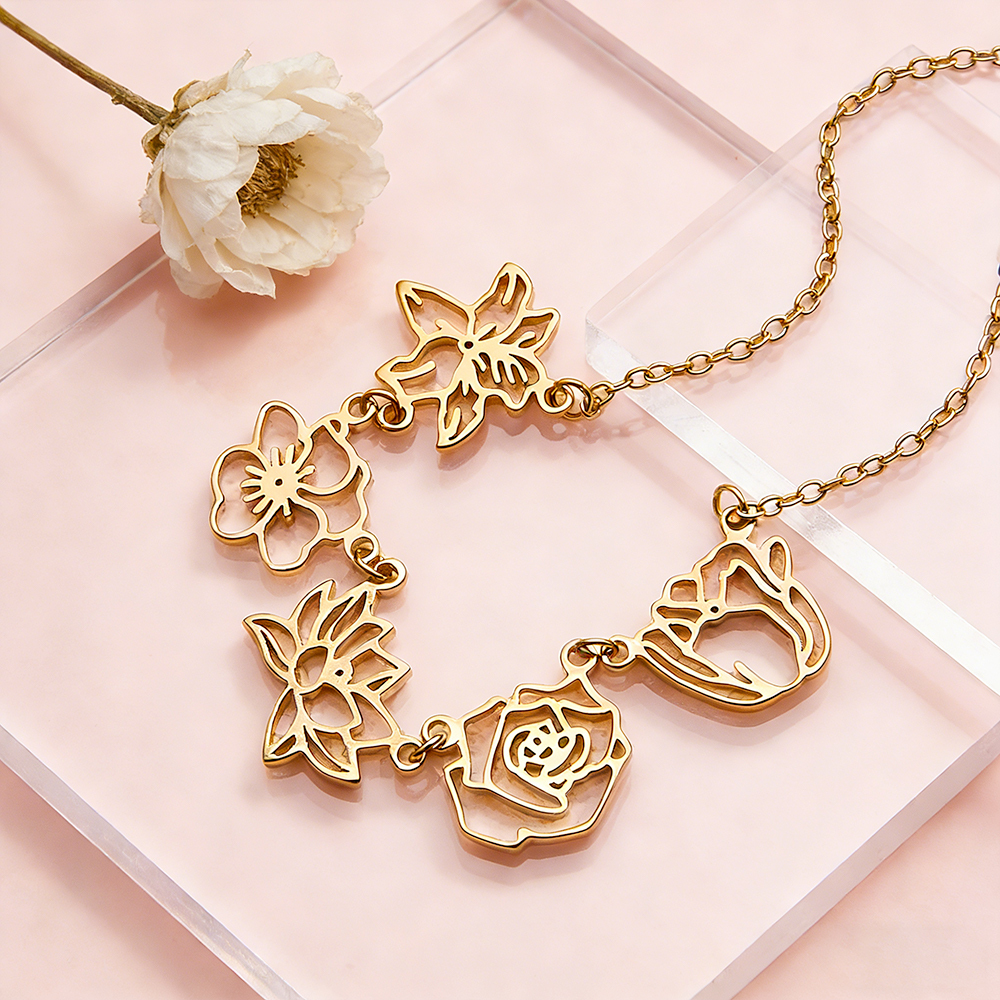 Collana Personalizzata Con Fiore Di Nascita E Pietra Portafortuna, Ciondolo Per La Famiglia, Ciondolo Personalizzato Con Fiore Di Nascita, Collana Con Fiore Di Nascita Per La Famiglia - 