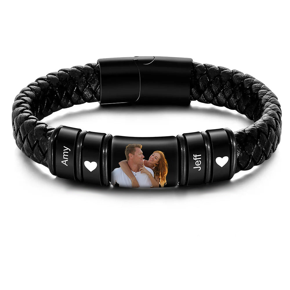 Bracciale Con Foto Personalizzata Incisa Bracciale In Pelle Bracciale Da Uomo Regali Di Anniversario Per Lui