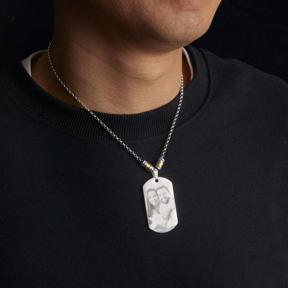 Collana Personalizzata Con Foto Delle Fasi Lunari Con Perline Incise E Ciondolo Tagliente, Regali Per Gli Amanti - tuacollananome