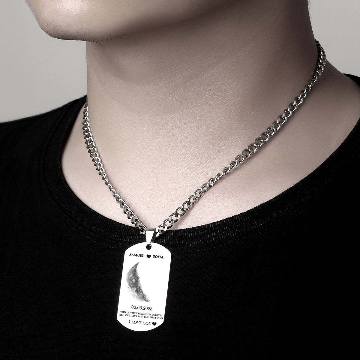 Collana Personalizzata Con Fasi Lunari Con Testo Pendente Moderno, Regali Per Coppie - tuacollananome