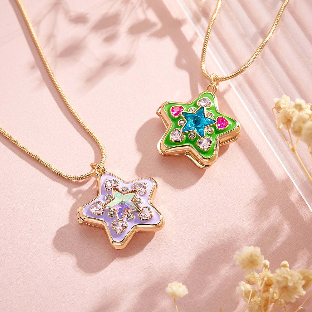Collana Con Medaglione Brillante Starlight Con Foto Personalizzata, Ciondolo Con Diamanti Colorati In Stile Y2k, Regalo D'amore - tuacollananome
