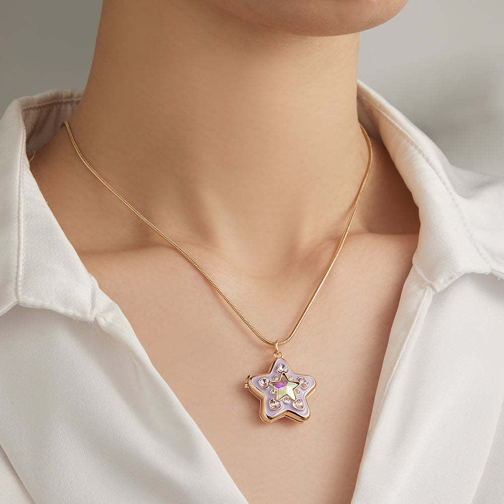 Collana Con Medaglione Brillante Starlight Con Foto Personalizzata, Ciondolo Con Diamanti Colorati In Stile Y2k, Regalo D'amore - tuacollananome
