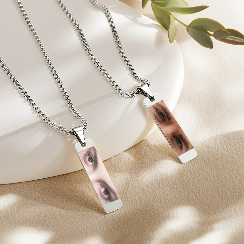 Collana Con Foto Personalizzata Con Occhi Colorati, Gioielli Personalizzabili Su Entrambi I Lati, Collana Con Foto Con Occhi, Tu E Lui/lei - 