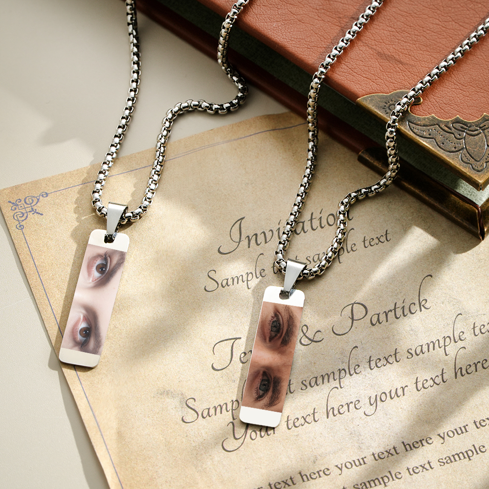Collana Con Foto Personalizzata Con Occhi Colorati, Gioielli Personalizzabili Su Entrambi I Lati, Collana Con Foto Con Occhi, Tu E Lui/lei - 