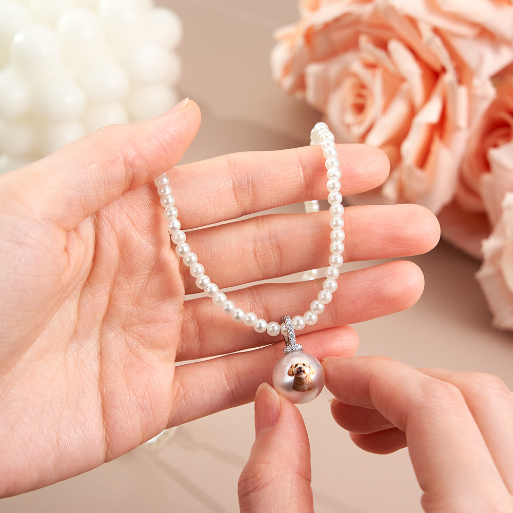 Collana Di Perle Con Foto Personalizzata Di Animali Domestici, Catena Di Perle Con Ritratto Di Animali Domestici Personalizzato, Collana Con Ciondolo Regolabile, Gioielli Di Perle Naturali, Regalo Per Gli Amanti Degli Animali. - 