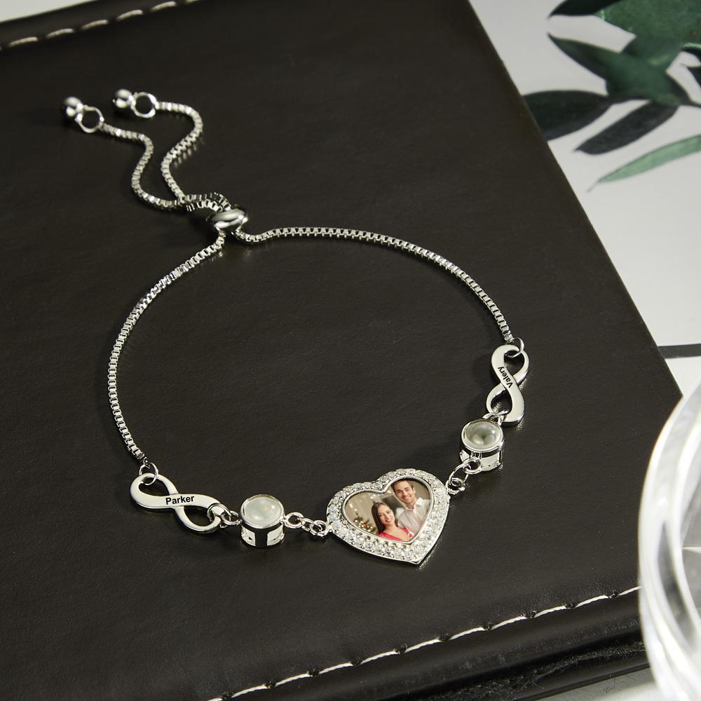 Bracciale Con Proiezione Fotografica Personalizzata Con Testo Love Infinite Bracciale, Regalo Di Gioielli Per Lei - tuacollananome