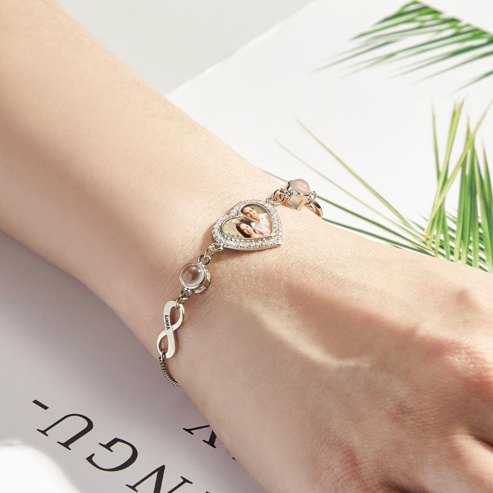 Bracciale Con Proiezione Fotografica Personalizzata Con Testo Love Infinite Bracciale, Regalo Di Gioielli Per Lei - tuacollananome