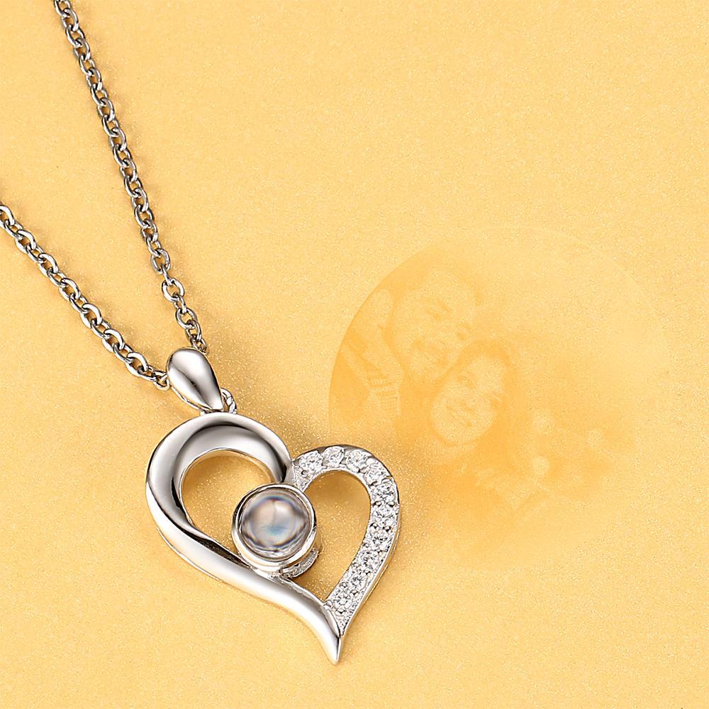 Collana Personalizzata Con Foto A Forma Di Cuore Con Proiezione - Argento - tuacollananome