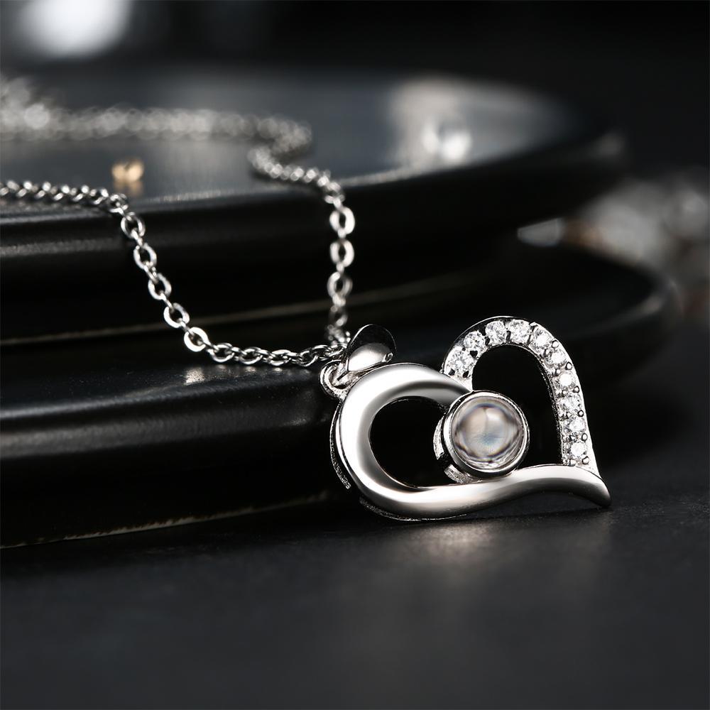 Collana Personalizzata Con Foto A Forma Di Cuore Con Proiezione - Argento - tuacollananome