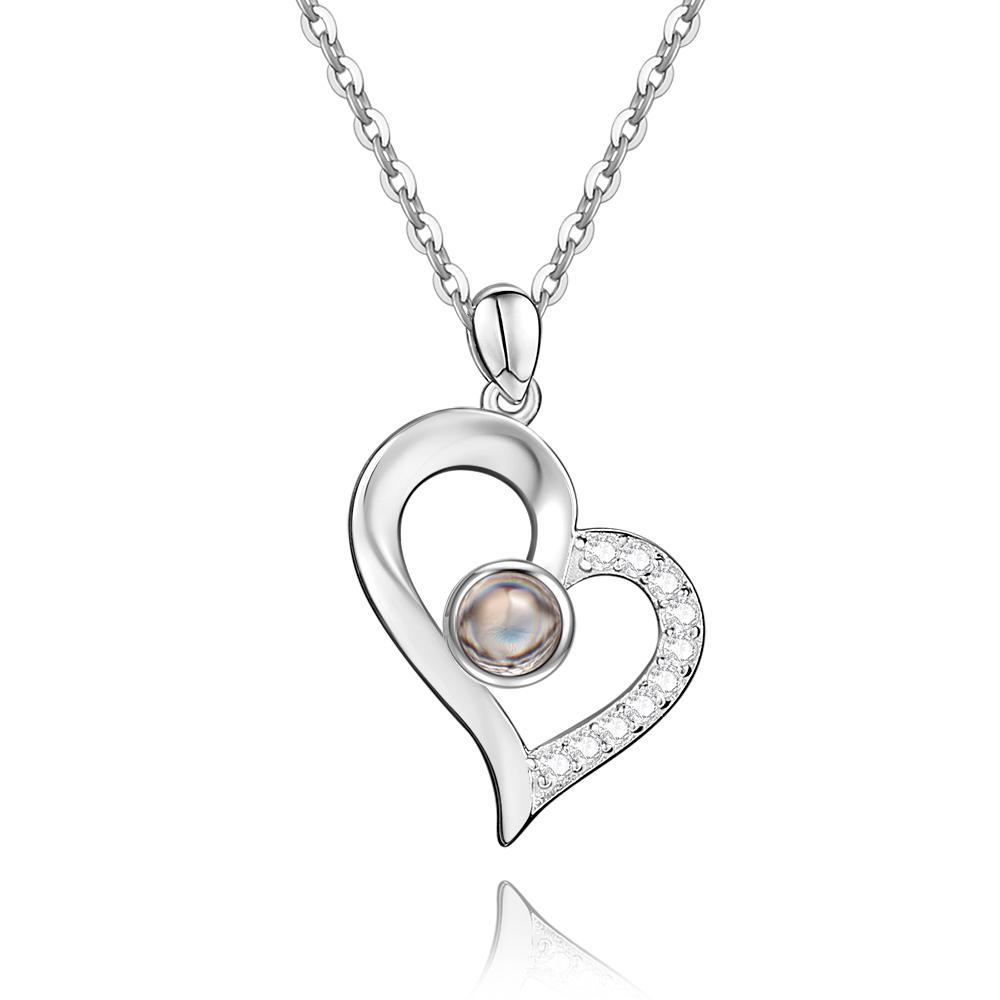 Collana Personalizzata Con Foto A Forma Di Cuore Con Proiezione - Argento - tuacollananome
