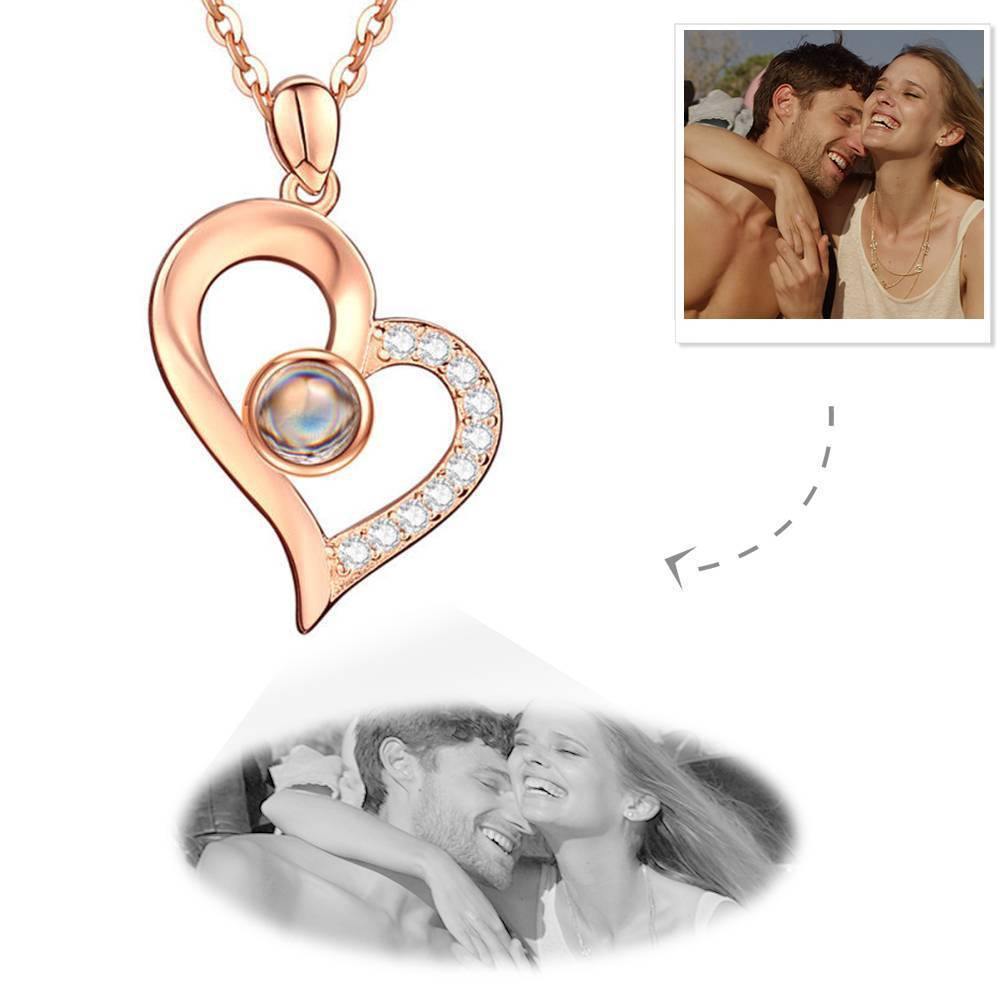 Collana Con Proiezione Personalizzata Di Foto Collana Con Cuore - Oro Rosa - tuacollananome
