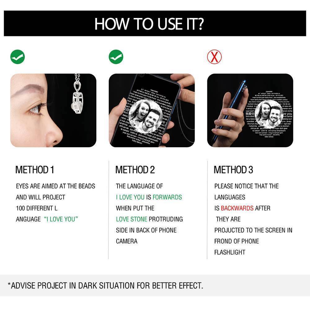 Collana Ti Amo In 100 Lingue Collana Con Proiezione Di Foto A Forma Di Cuore In Argento - Placcato Oro Rosa - tuacollananome