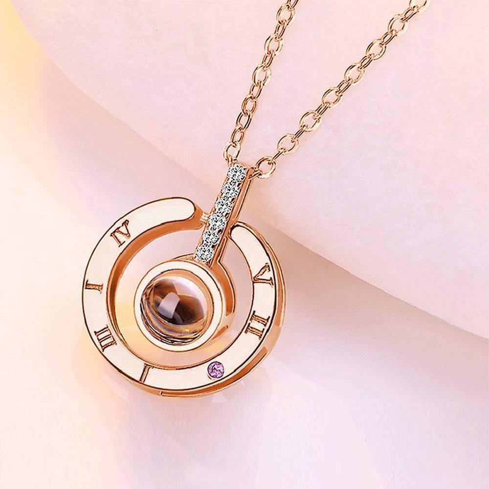 Collana Ti Amo In 100 Lingue Collana Con Proiezione Di Foto A Forma Rotonda In Argento - Placcato Oro Rosa - tuacollananome