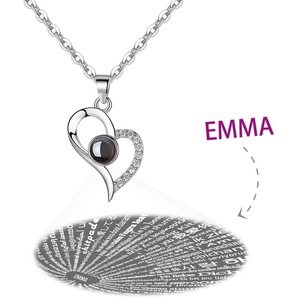 Collana Ti Amo In 100 Lingue. Collana Con Proiezione Incisa. Ama Il Tuo Cuore In Argento - tuacollananome