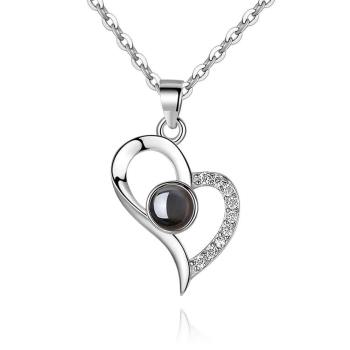 Collana Ti Amo In 100 Lingue Collana Con Proiezione Di Foto Ama Il Tuo Cuore In Argento Per La Mamma - tuacollananome