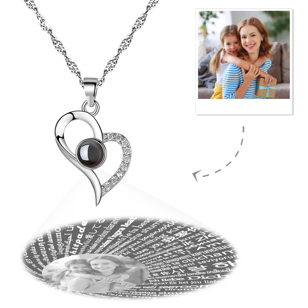 Regalo Per La Festa Della Mamma Collana Ti Amo In 100 Lingue Collana Con Proiezione Di Foto Ama Il Tuo Cuore Argento - tuacollananome