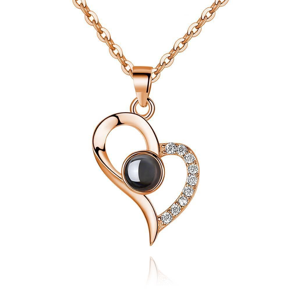 Collana Ti Amo In 100 Lingue Collana Con Proiezione Di Foto Ama Il Tuo Cuore Argento - Placcato Oro Rosa - tuacollananome