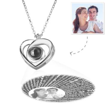 Collana Ti Amo In 100 Lingue Collana Con Proiezione Di Foto Incise, Elegante Collana A Cuore In Argento - tuacollananome