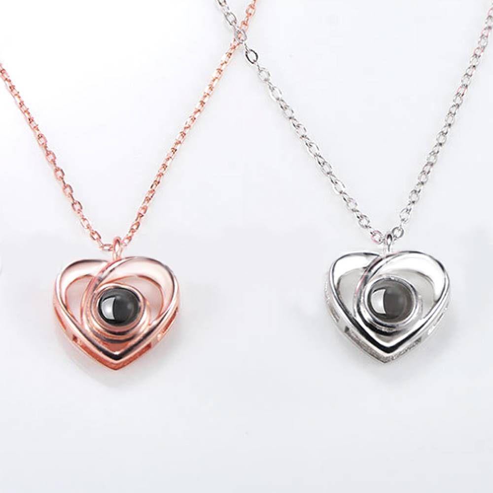 Collana Ti Amo In 100 Lingue Collana Con Proiezione Di Foto Incise, Elegante Collana A Cuore In Argento - tuacollananome