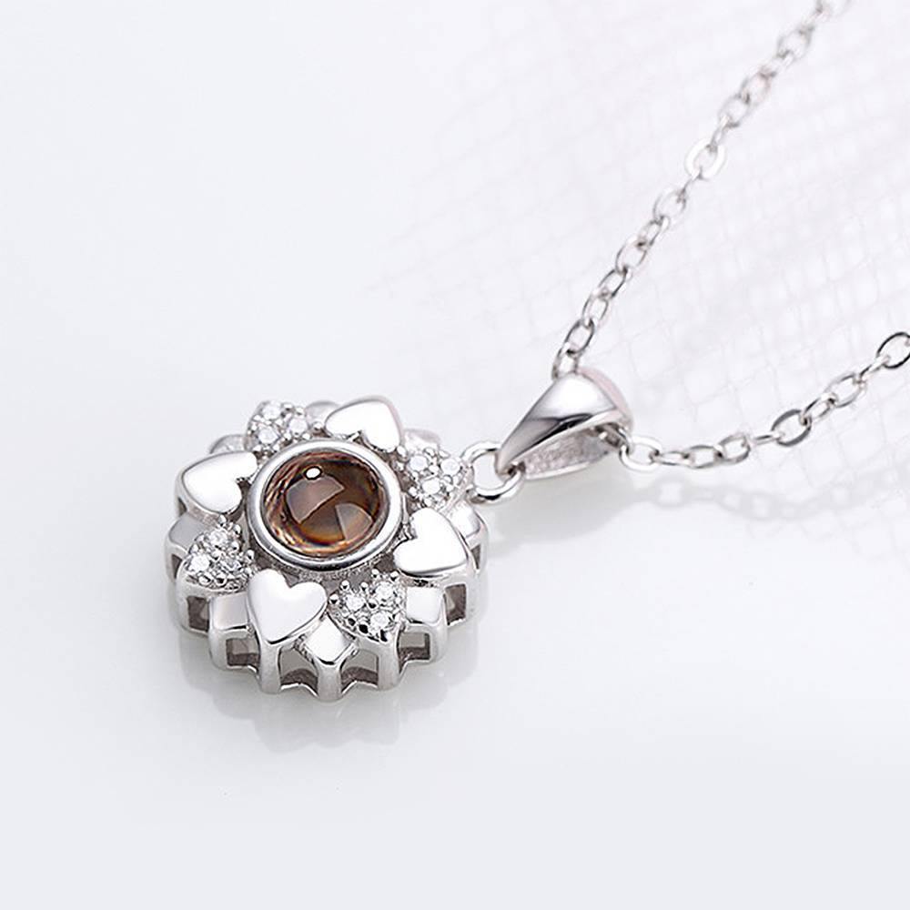 Collana Ti Amo In 100 Lingue Collana Con Proiezione Di Foto Incise, Quadrifoglio In Argento - tuacollananome