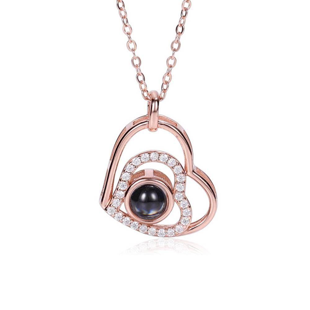 Collana Ti Amo In 100 Lingue Collana Con Proiezione Di Foto Incise, Regalo Perfetto Placcato In Oro Rosa - Argento - tuacollananome