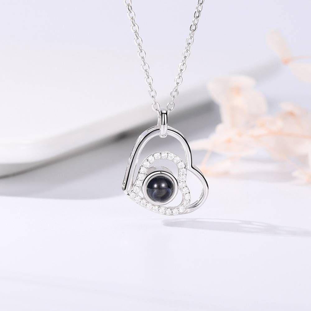 Collana Ti Amo In 100 Lingue Collana Con Proiezione Di Foto Incise, Regalo Perfetto Argento - tuacollananome
