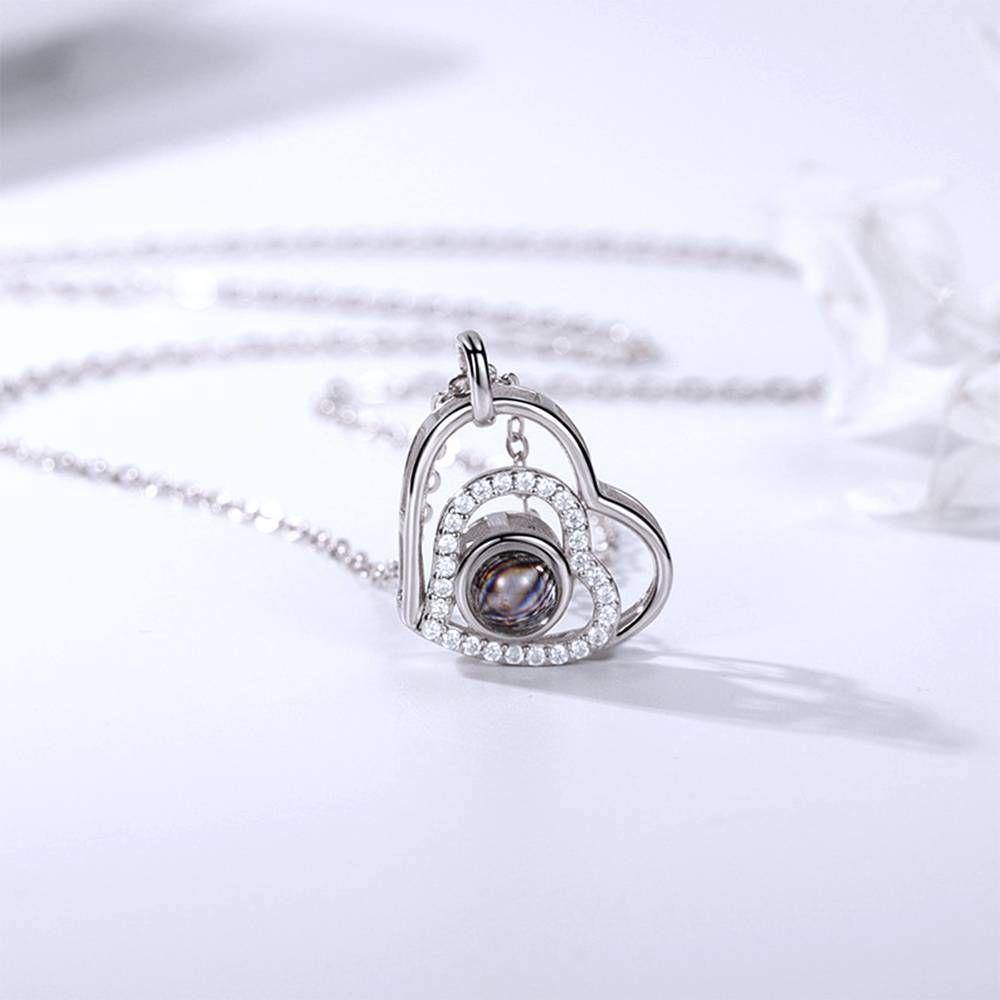 Collana Ti Amo In 100 Lingue Collana Con Proiezione Di Foto Incise, Regalo Perfetto Argento - tuacollananome