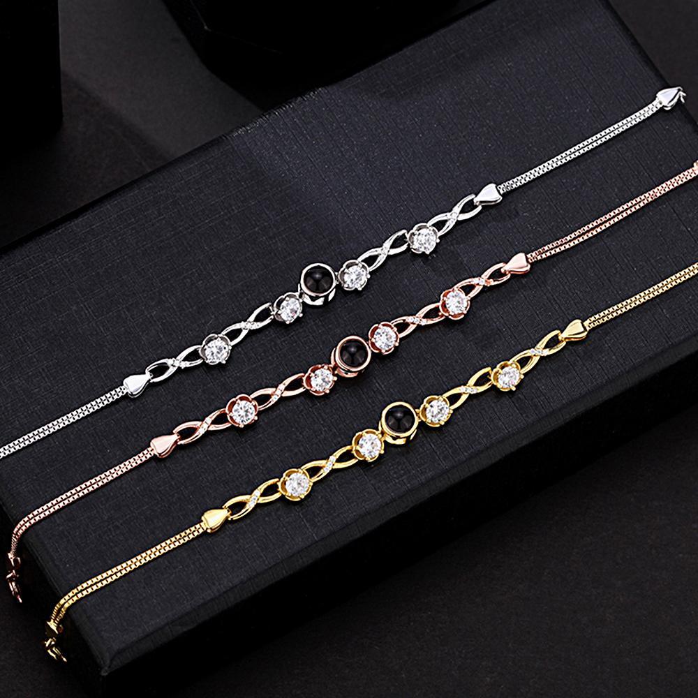 Bracciale Personalizzato Per Proiezione Di Foto Con Diamanti Bellissimo Regalo Di Anniversario Per Lei - tuacollananome