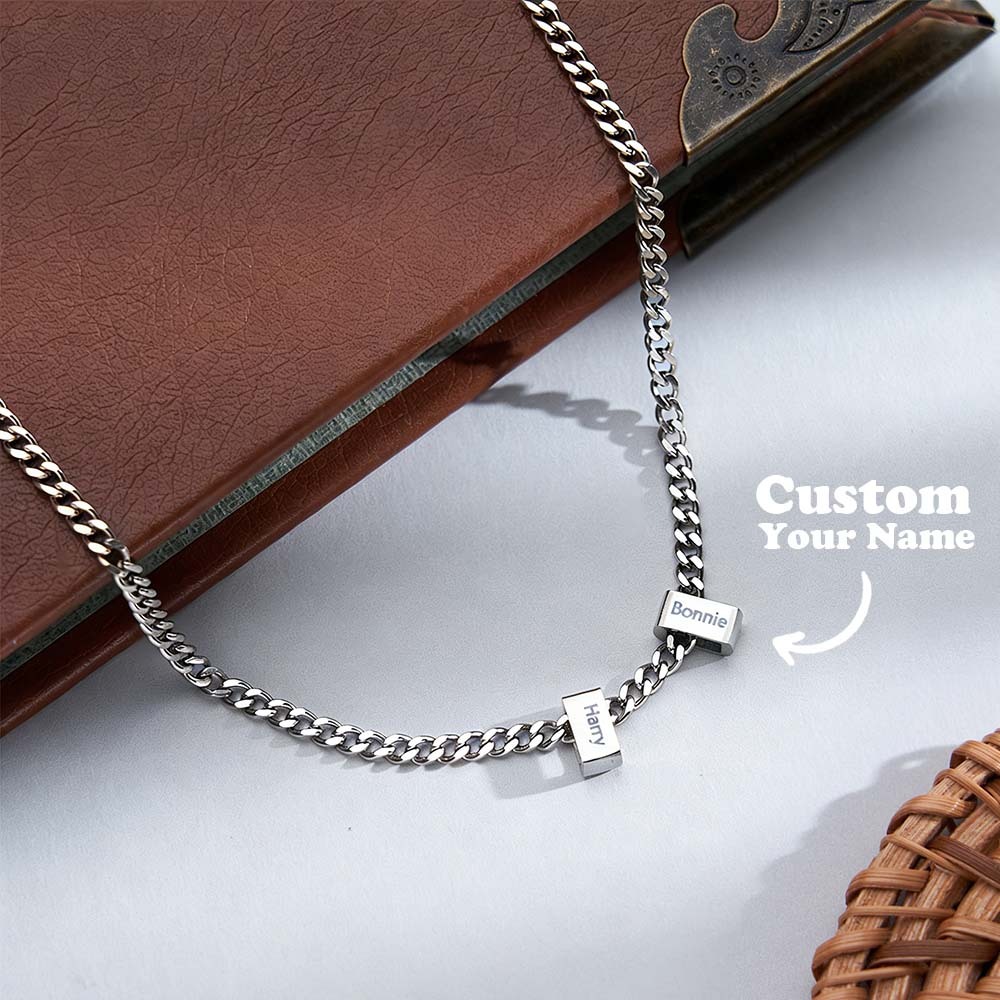 Custom Men Necklace With Family Name, Name Bead Chain Necklace, Personalized Dad Necklace from Daughter, Dad Gift, Valentine’s Day Gifts For Her