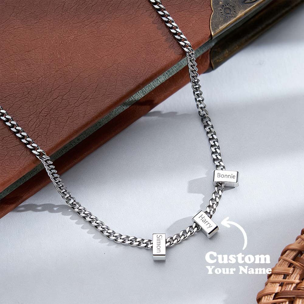 Custom Men Necklace With Family Name, Name Bead Chain Necklace, Personalized Dad Necklace from Daughter, Dad Gift, Valentine’s Day Gifts For Her