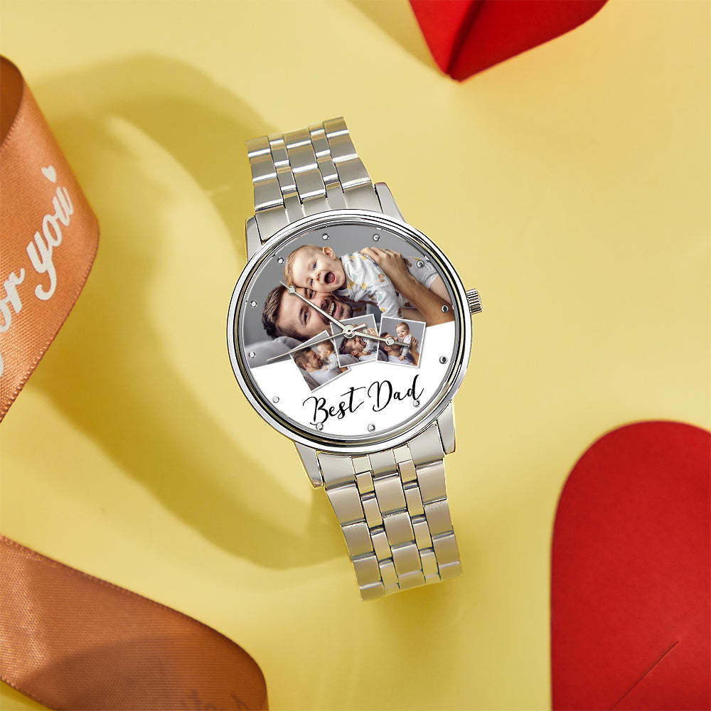 Orologio Da Uomo Con Cinturino In Lega Nera Personalizzato Con Foto Incisa, Regalo Per La Festa Del Papà - tuacollananome