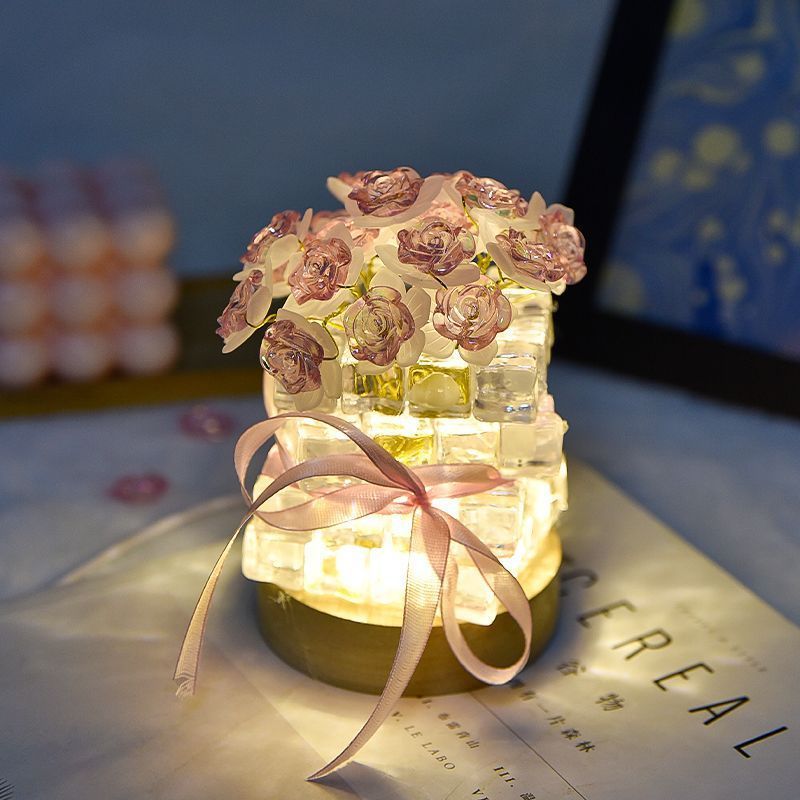 Lampada Da Scrivania Usb Con Luce Notturna A Forma Di Rosa Di Cristallo, Lampada Da Tavolo A Led Con Bouquet Di Fiori Traslucidi, Mini Luce Notturna Con Bouquet Di Rose, Regali Di San Valentino - 
