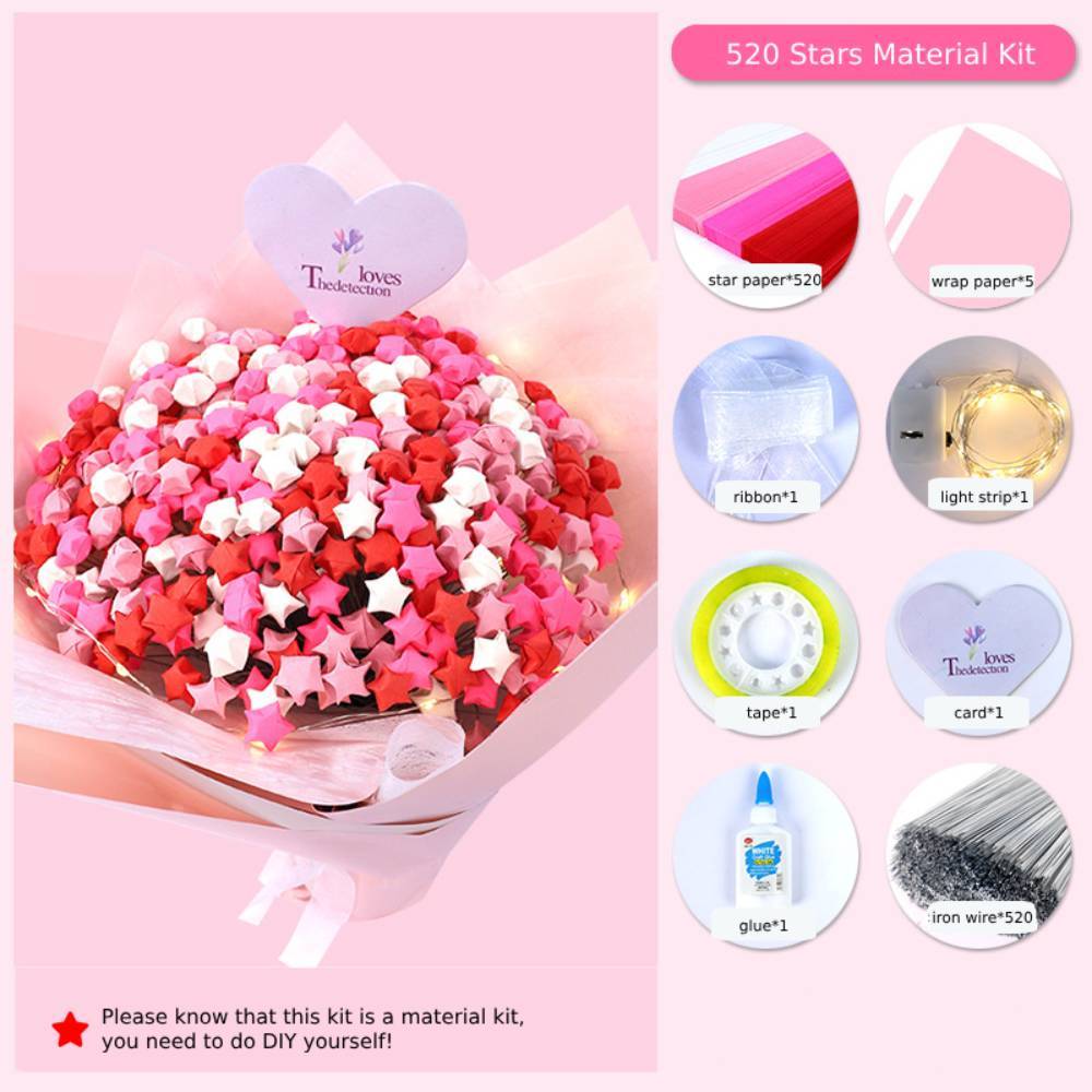 Set Di Bouquet Di Stelle Di Carta Portafortuna Fai-da-te, Regali Di San Valentino Per Gli Innamorati - tuacollananome
