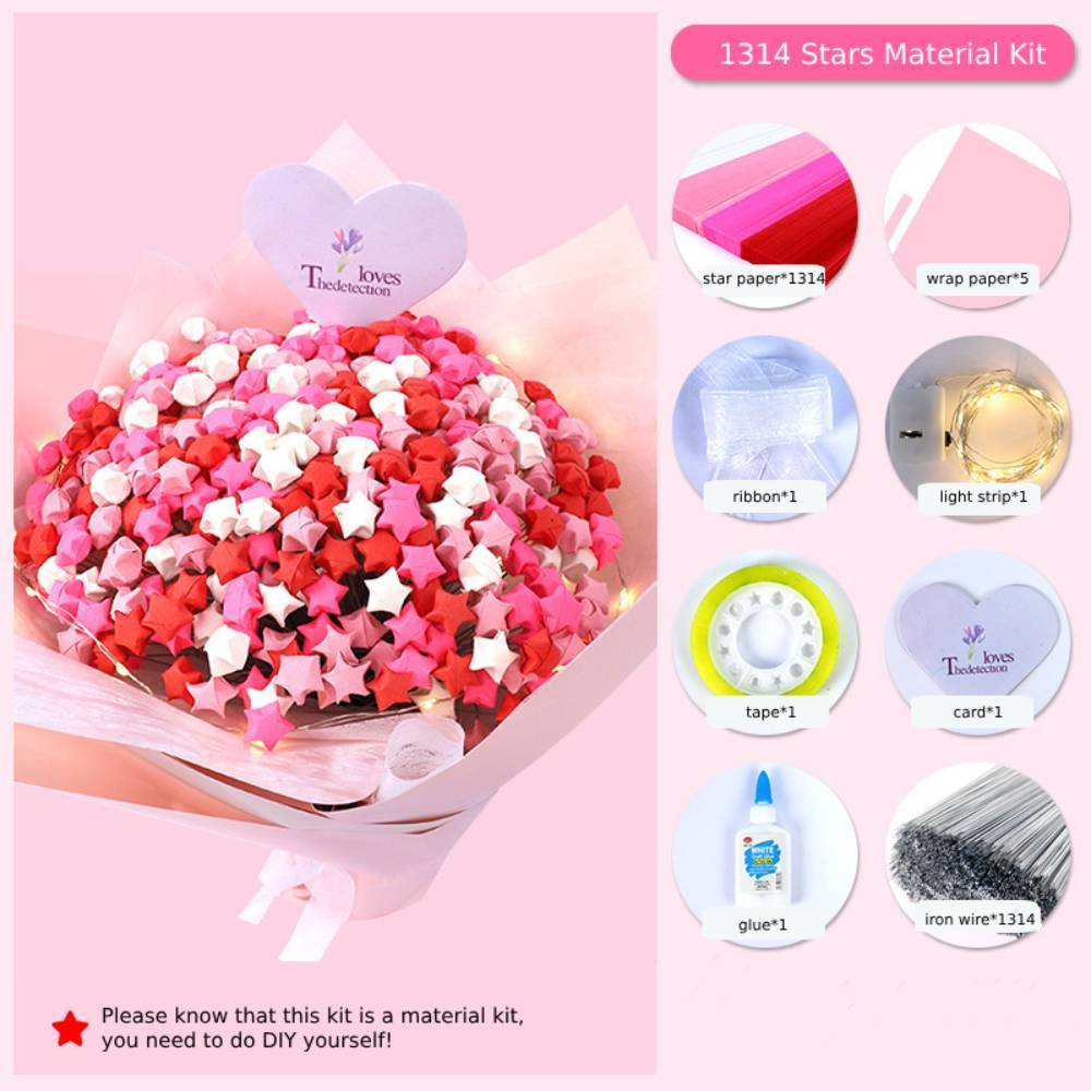 Set Di Bouquet Di Stelle Di Carta Portafortuna Fai-da-te, Regali Di San Valentino Per Gli Innamorati - tuacollananome