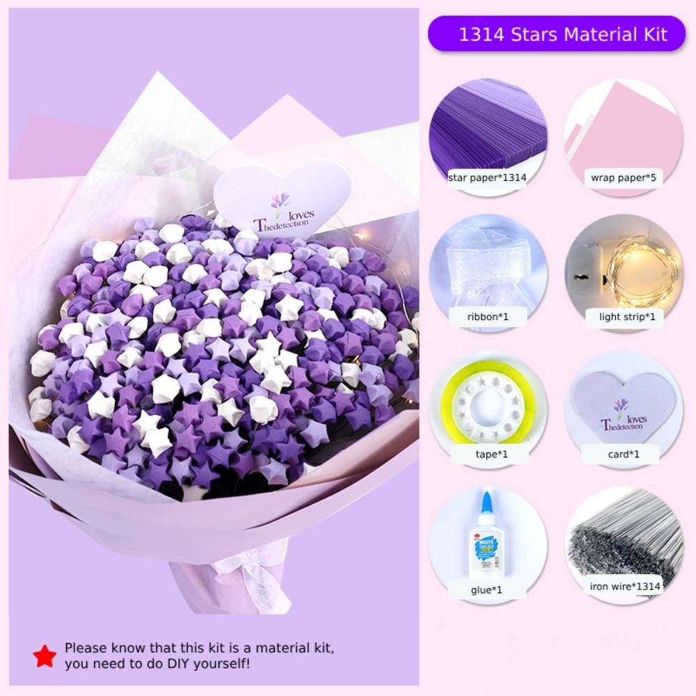 Set Di Bouquet Di Stelle Di Carta Portafortuna Fai-da-te, Regali Di San Valentino Per Gli Innamorati - tuacollananome