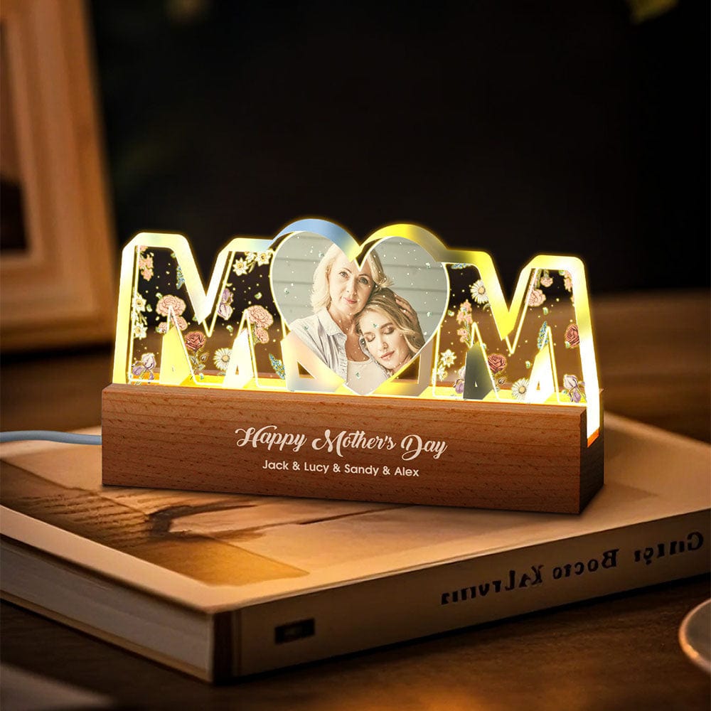 Mamma, Tutto Ciò Che Sono È Grazie A Te. Caricamento Della Foto Del Fiore Del Mese Di Nascita, Luce Notturna A Led Personalizzata, Regalo Per La Festa Della Mamma.