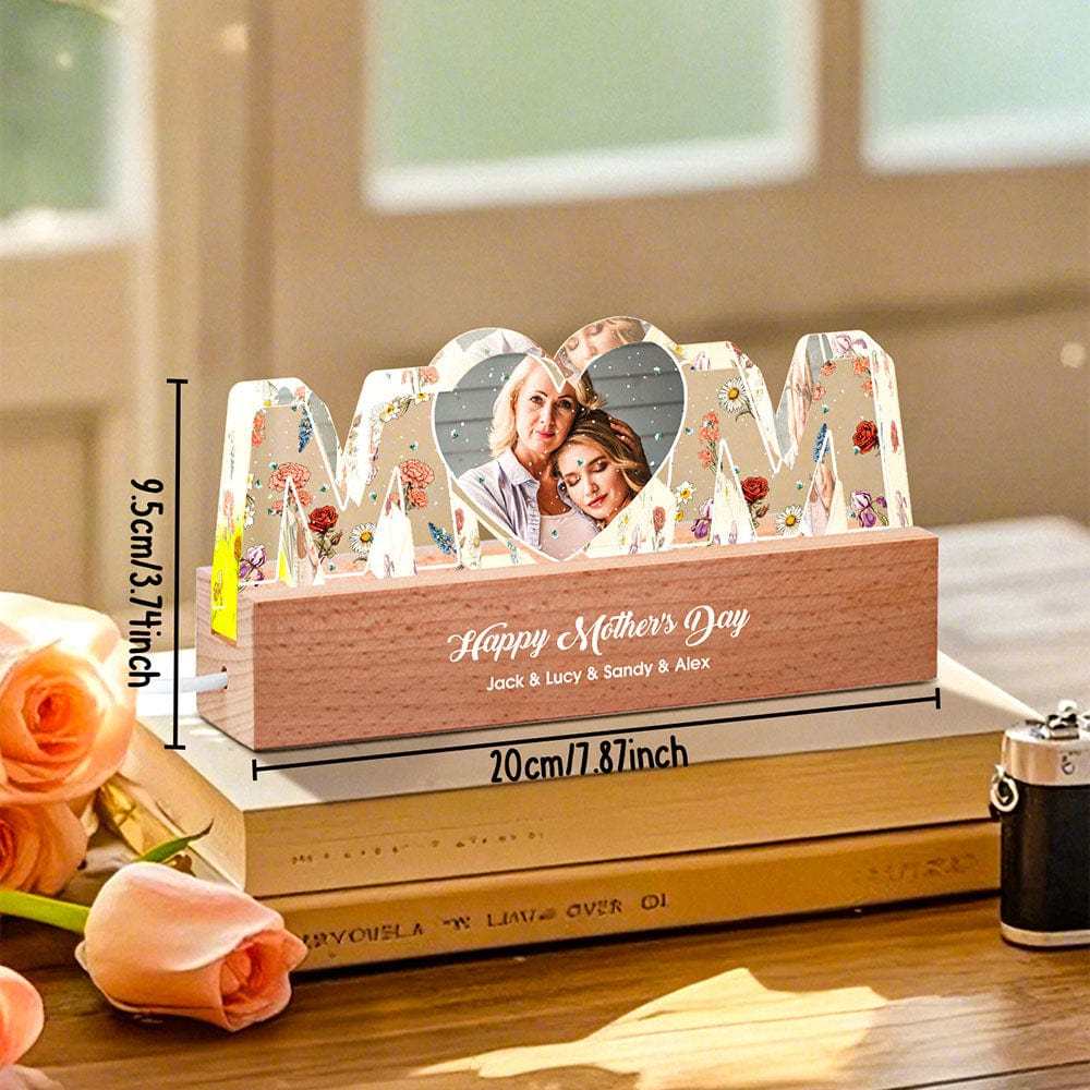 Mamma, Tutto Ciò Che Sono È Grazie A Te. Caricamento Della Foto Del Fiore Del Mese Di Nascita, Luce Notturna A Led Personalizzata, Regalo Per La Festa Della Mamma. - 