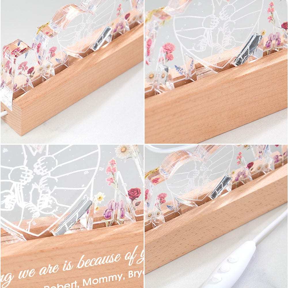 Mamma, Tutto Ciò Che Sono È Grazie A Te. Caricamento Della Foto Del Fiore Del Mese Di Nascita, Luce Notturna A Led Personalizzata, Regalo Per La Festa Della Mamma. - 