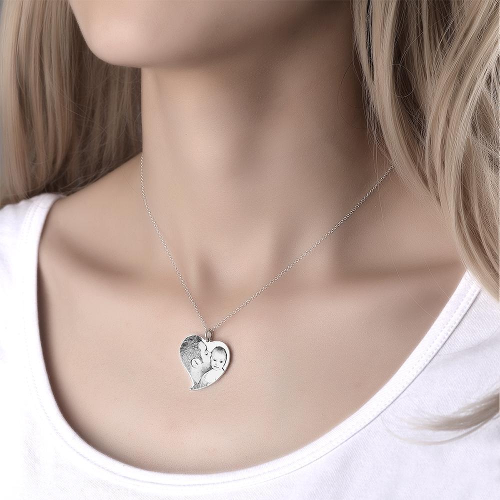 Photo Engraved Heart Memorial Necklace Silver