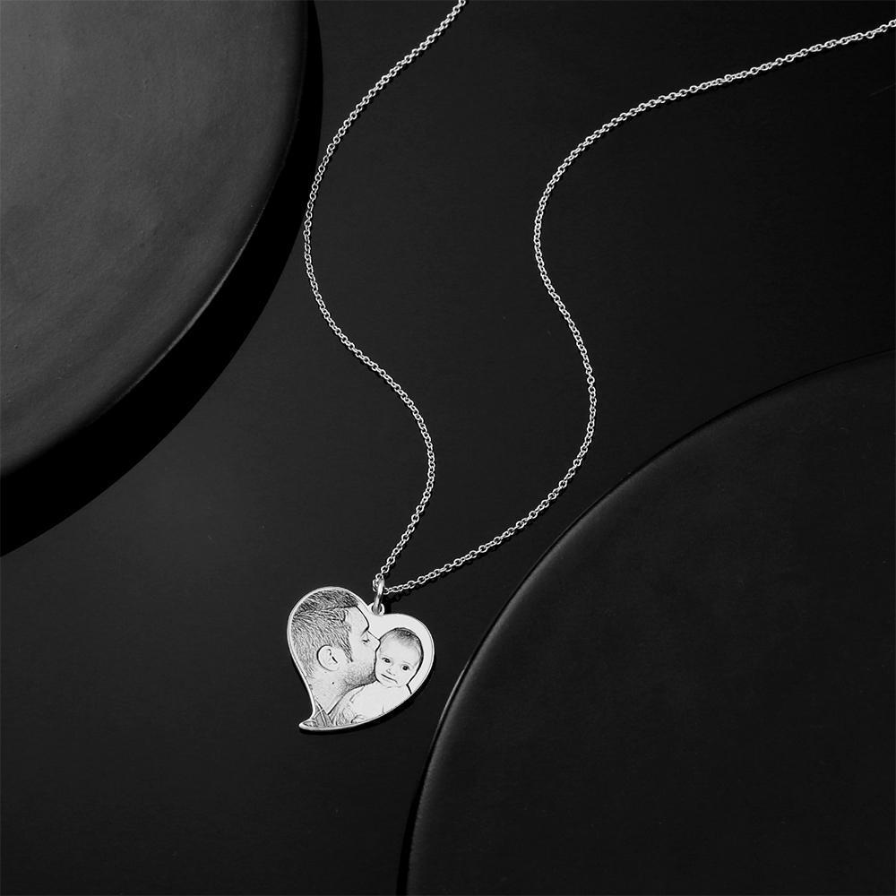 Photo Engraved Heart Memorial Necklace Silver