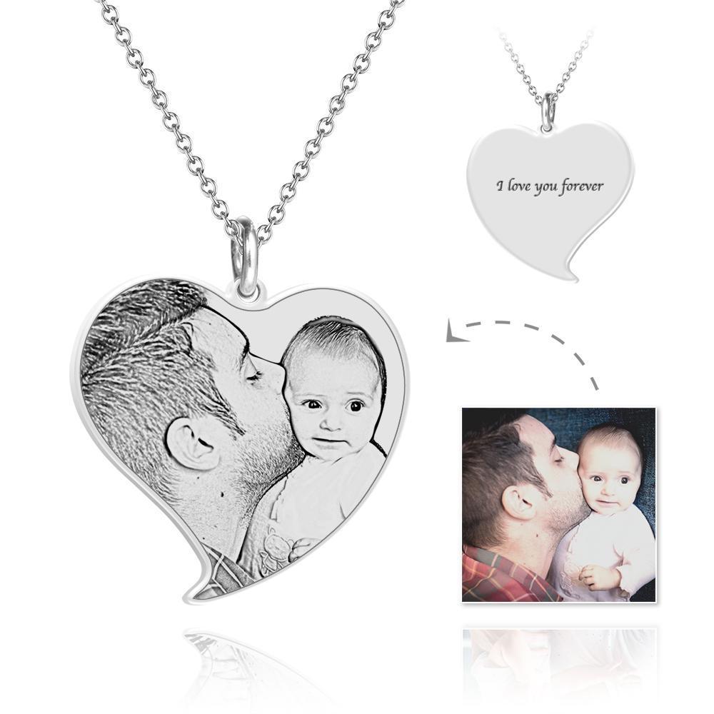 Women's Engraved Stainless Steel Dog Tag Photo Pendant Necklace