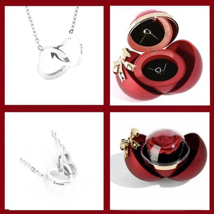 Regali Di San Valentino Collana Con Rosa Eterna Confezione Regalo Set Di Gioielli Romantici Di Lusso Fiore Stabilizzato Regalo Di Natale Regalo Di Anniversario Per Lei - 