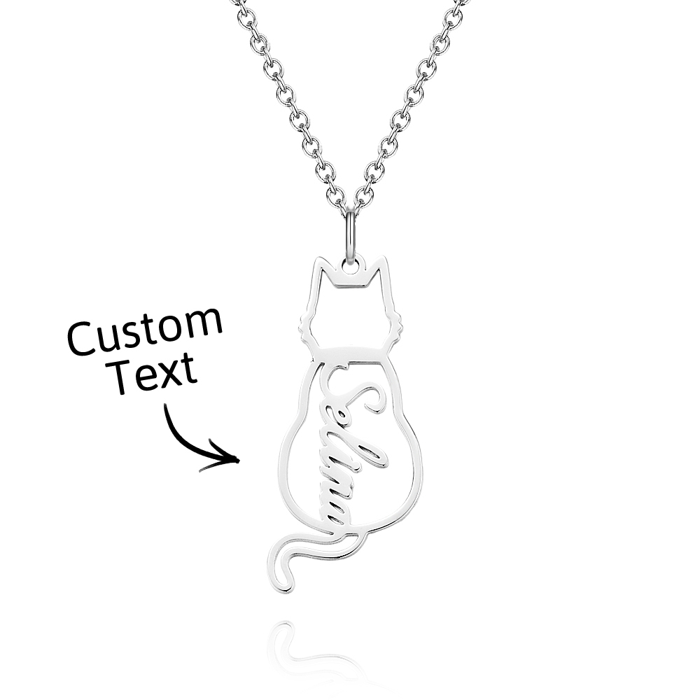 Collana Con Gatto Personalizzata, Collana Con Nome Di Gatto Portafortuna Personalizzato, Ciondolo Con Nome Inciso, Regalo Per Lei - 