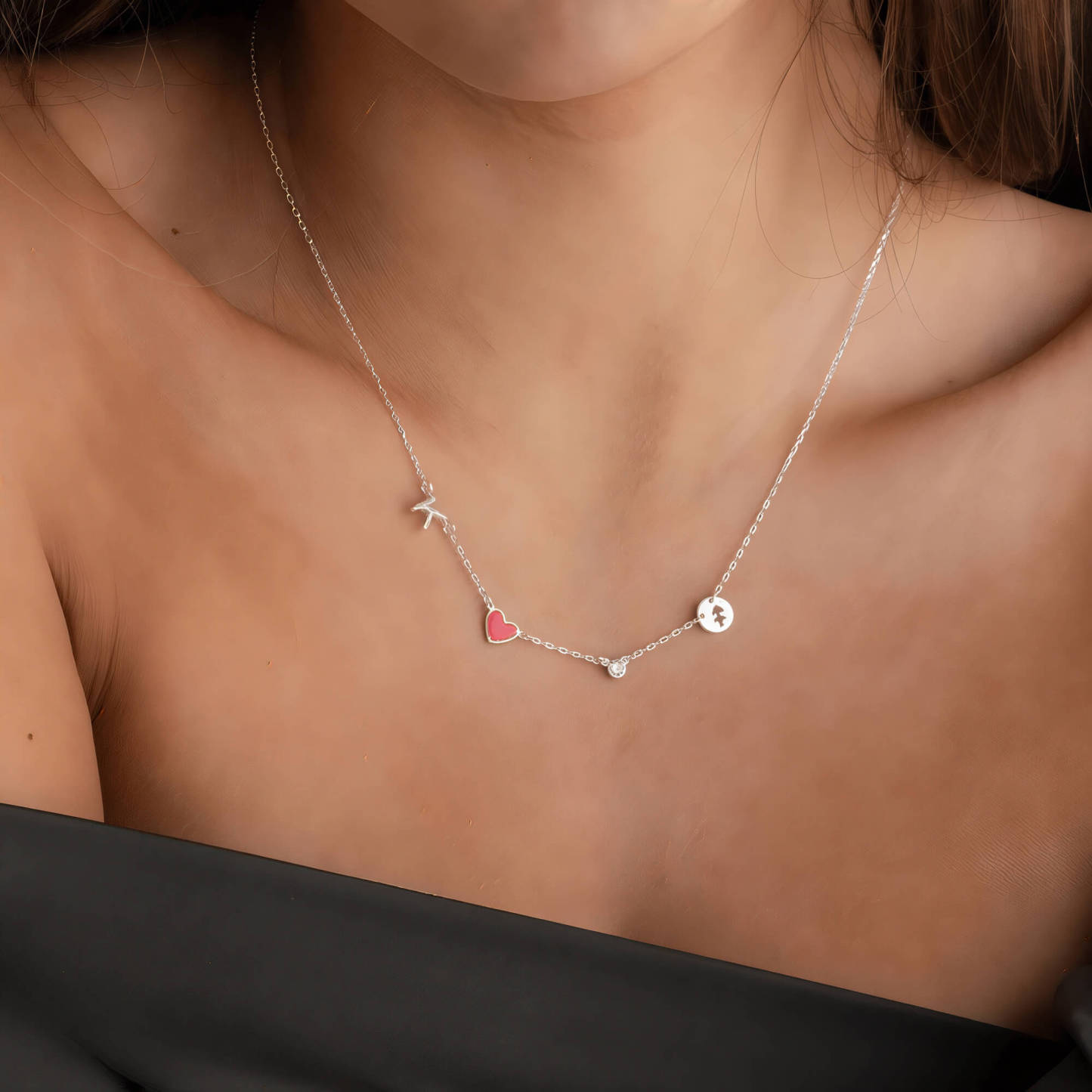 Collana A Cuore Con Iniziale Personalizzata, Collana A Cuore Personalizzata Con Pietra Portafortuna E Ciondolo Zodiacale, Regali Per Lei - 