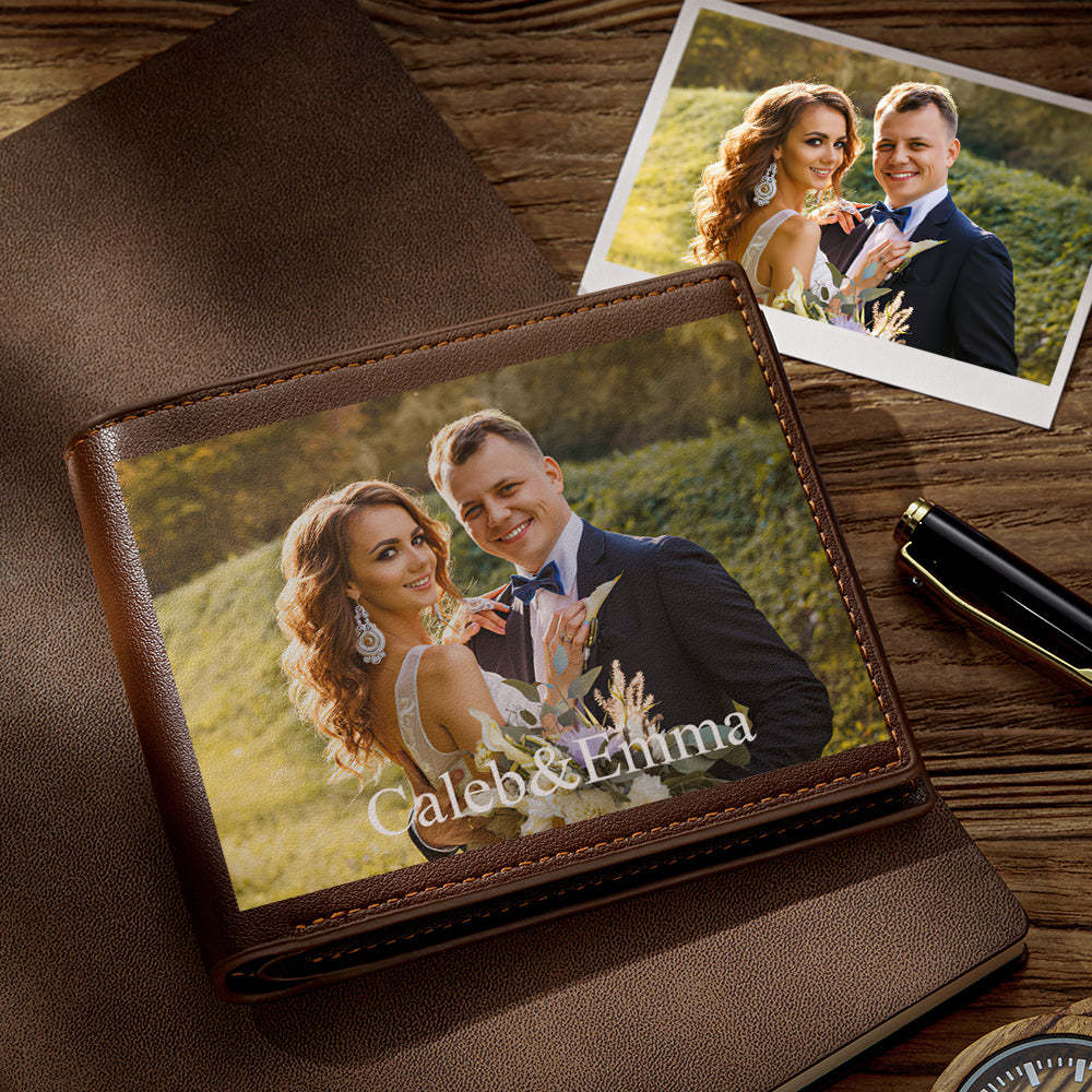Portafoglio Personalizzato Con Incisione Fotografica, Regalo Di Nozze Di San Valentino Per Il Fidanzato - tuacollananome