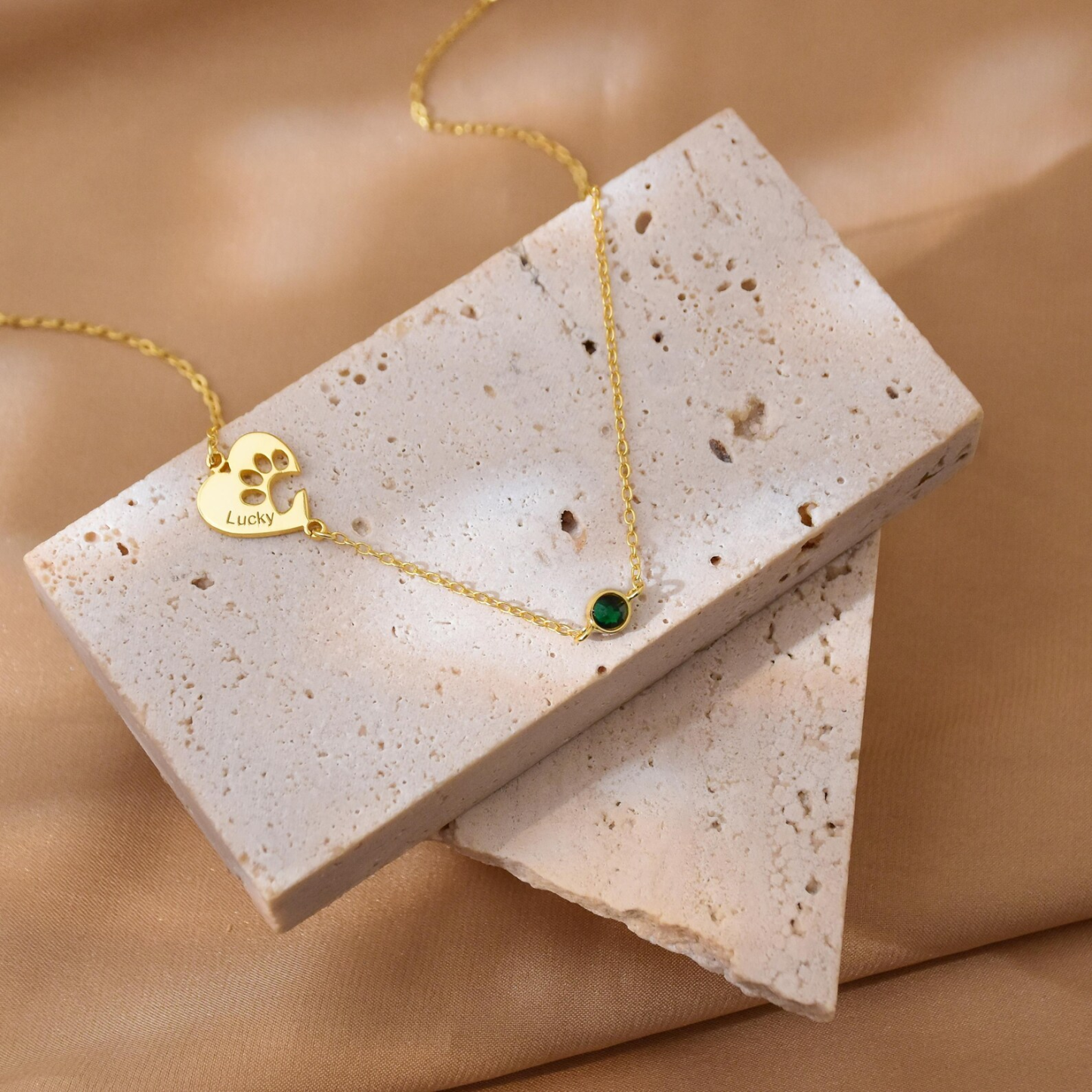 Collana Personalizzata Con Cuore E Zampa Collana Personalizzata Con Zampa Di Animale Domestico Con Nome E Pietra Portafortuna Per Gli Amanti Degli Animali - 