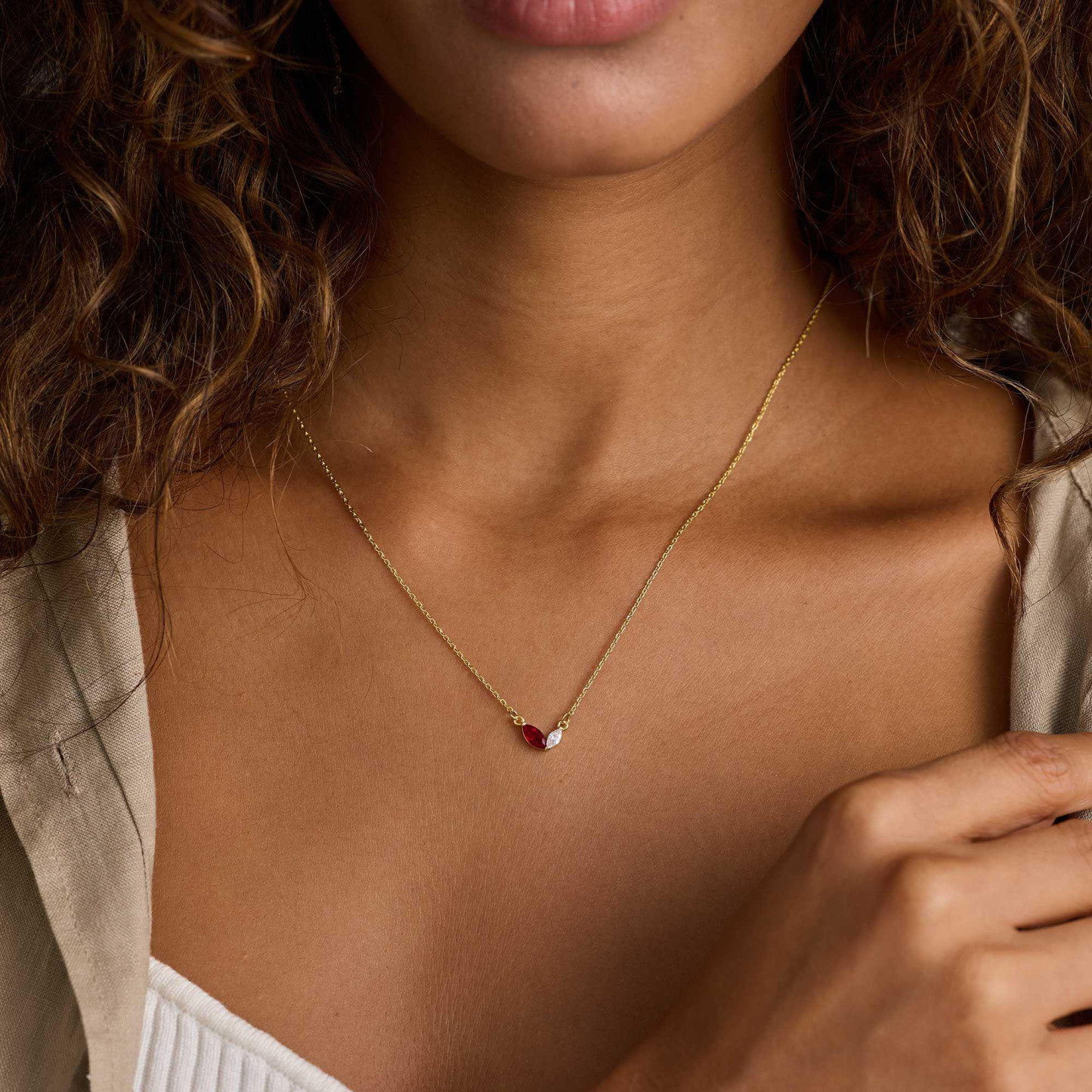 Collana Personalizzata Con Pietra Portafortuna Per Coppia Da Donna, Collana Personalizzata Con Pietre Preziose Per La Famiglia Con Pietre Marquise, Regali Di San Valentino - 