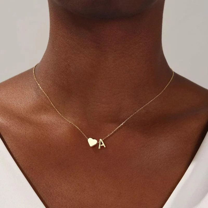 Collana Con Iniziale A Cuore Personalizzata, Collana Con Ciondolo A Forma Di Cuore Con Lettera Personalizzata, Delicata Collana Con Cuore Con Alfabeto, Regalo Di San Valentino - 