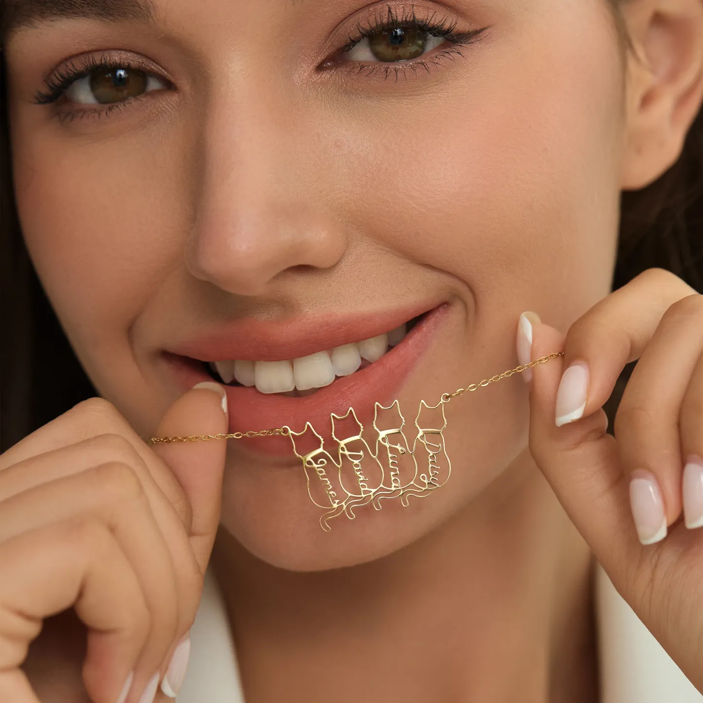 Collana Con Gatto Personalizzata, Collana Con Nome Di Gatto Portafortuna Personalizzato, Ciondolo Con Nome Inciso, Regalo Per Lei - 